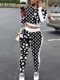Trendy Polka Dot and Star Printed Slim Sexy Plus Size 2PCS Pants Set