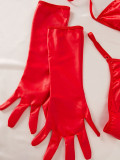 Red Halter PU Leather Bra Top Zipper Panty Sexy Lingerie Set with Gloves