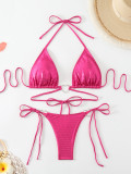 Shiny Heart Ring Halter Lace-Up Bikini Set