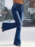 High Waist Stretch Button Denim Pants