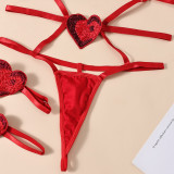 Red Heart Lace-Up Patchwork Hollow Backless Sexy Lingerie