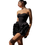 Black Strapless Ruffles Sexy Bodycon Dress