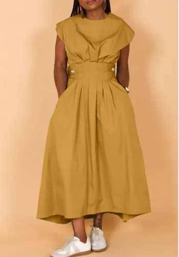 Solid Round Neck Loose Long Dress