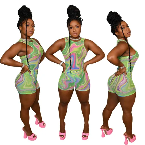 Summer Print Tank Top and Shorts 2PCS Set