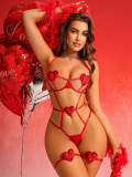 Red Heart Lace-Up Patchwork Hollow Backless Sexy Lingerie