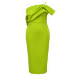 Green Sexy Strap Ruched High Waist Party Dress