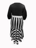 Plus Size Half Sleeve Irregular Black & White Chic Career Dress