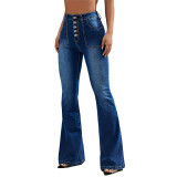 High Waist Stretch Button Denim Pants