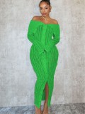 Sexy Turn Down Collar Off Shoulder Button Long Sleeve Maxi Dress