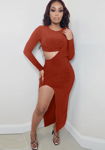 Solid Top and Dress Fashion Sexy Two-piece Set