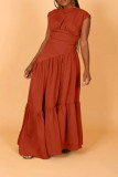 Solid Round Neck Sleeveless Ruched Long Loose Dress