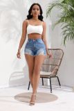 Trendy Ripped High Waist Washed Stretch Denim Shorts