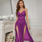 Cami Slit Lace Mesh Nightgown Sexy Lingerie Night Dress