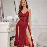 Cami Slit Lace Mesh Nightgown Sexy Lingerie Night Dress