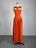 Orange Sexy Cut Out Sleeveless Maxi Dress