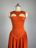 Orange Sexy Cut Out Sleeveless Maxi Dress