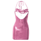 Shiny Sexy Cut Out Hollow Backless Sleeveless Halter Sexy Club Dress