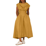 Solid Round Neck Loose Long Dress