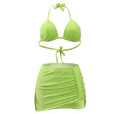 Fashion Sexy Halter Neck Bikini Skirt Three-Piece Swimsuit