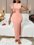 Summer Pink Asymmetric Side Slit Chic Dress