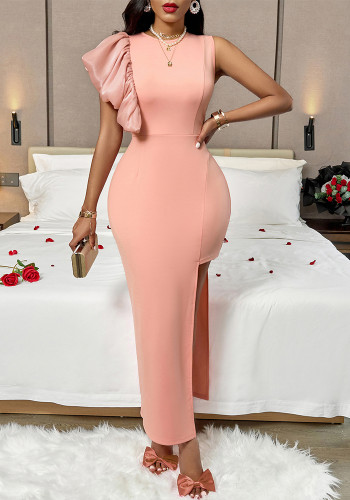 Summer Pink Asymmetric Side Slit Chic Dress