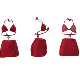 Fashion Sexy Halter Neck Bikini Skirt Three-Piece Swimsuit