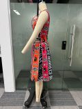 Sexy Irregular Print Cut Out Sleeveless African Dress
