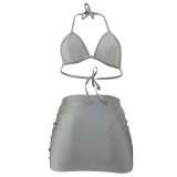 Fashion Sexy Halter Neck Bikini Skirt Three-Piece Swimsuit