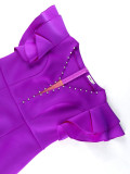 Purple Studded V-Neck Ruffle Sleeve Party Dress