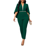 Solid Cape Sleeves Fashion Career Jumpsuit