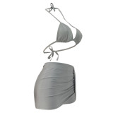 Fashion Sexy Halter Neck Bikini Skirt Three-Piece Swimsuit