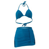 Fashion Sexy Halter Neck Bikini Skirt Three-Piece Swimsuit