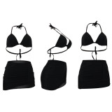 Fashion Sexy Halter Neck Bikini Skirt Three-Piece Swimsuit