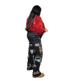 Street Style Embroidered Stretch Ripped Denim Pants Jeans