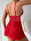 Sexy Lingerie Red V-Neck Low Back Lace Mesh Cami Night Dress