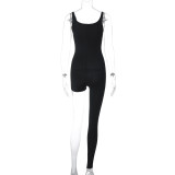Fashion Black Asymmetric Leg Sleeveless Jumpsuit