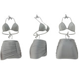Fashion Sexy Halter Neck Bikini Skirt Three-Piece Swimsuit