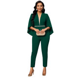 Solid Cape Sleeves Fashion Career Jumpsuit