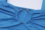 Sexy Straps Crop Top Pleated Slit Long Skirt 2PCS Set