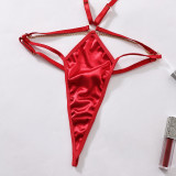 Red Sexy Teddy Lingerie Metal Chain Decorated Hollow Bodysuit
