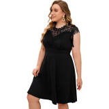 Black Lace Patchwork Tassel Elegant Plus Size Dress