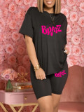Plus Size Letter Print Tee and Shorts 2-piece Set