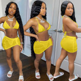 Fashion Sexy Halter Neck Bikini Skirt Three-Piece Swimsuit