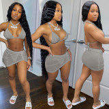 Fashion Sexy Halter Neck Bikini Skirt Three-Piece Swimsuit