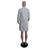 Contrast Striped Long Sleeve Tie Shirt Dress