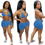 Fashion Sexy Halter Neck Bikini Skirt Three-Piece Swimsuit