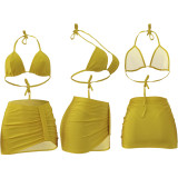 Fashion Sexy Halter Neck Bikini Skirt Three-Piece Swimsuit