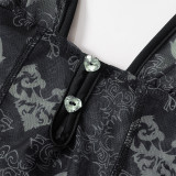 Sexy Print Mesh Hollow Sleeveless Low Back Tight Jumpsuit