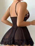 Sexy Lingerie Black  Lace Mesh Transparent Straps Nightgown