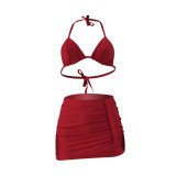 Fashion Sexy Halter Neck Bikini Skirt Three-Piece Swimsuit